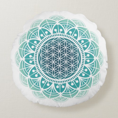 Meditation pillow Mandala flower of life teal