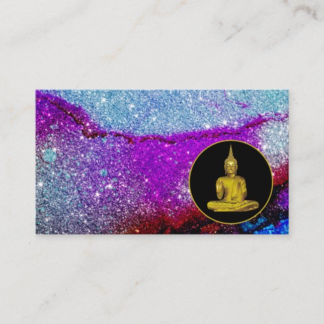 *~* Meditation Rainbow Universe Glitter Buddha Business Card (Front)