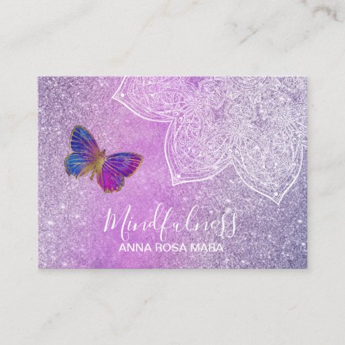  Meditation Reiki Mandala Butterfly Glitter Business Card
