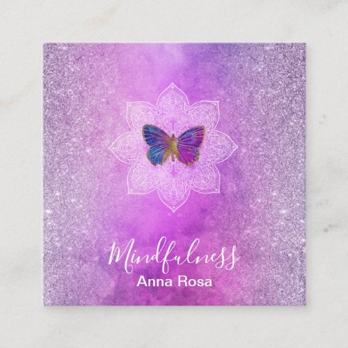  Meditation Reiki Mindfulness Mandala Butterfly Square Business Card
