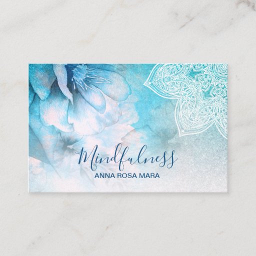 Customizable *~* Meditation Reiki Yoga Floral Glitter Mandala Business Card