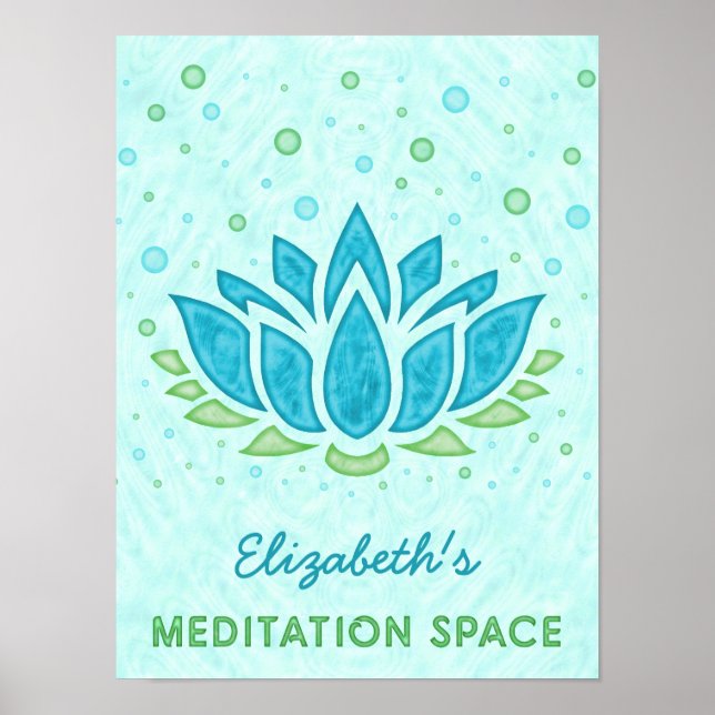 Meditation Space Blue Lotus Flower Zen | Name Poster (Front)