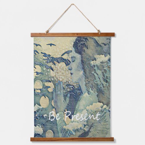 Meditation Spiritual Prayer Woman Blue Hanging Tapestry