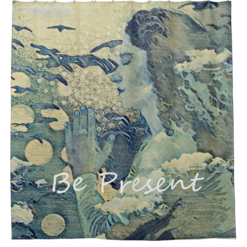 Meditation Spiritual Prayer Woman Blue Shower Curtain