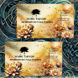 Meditation Spiritual Yoga Teacher Gold Lotus Logo Business Card