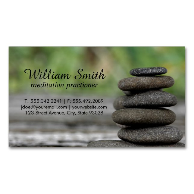 Meditation | Stacked Rocks Business Card Magnet (Front)
