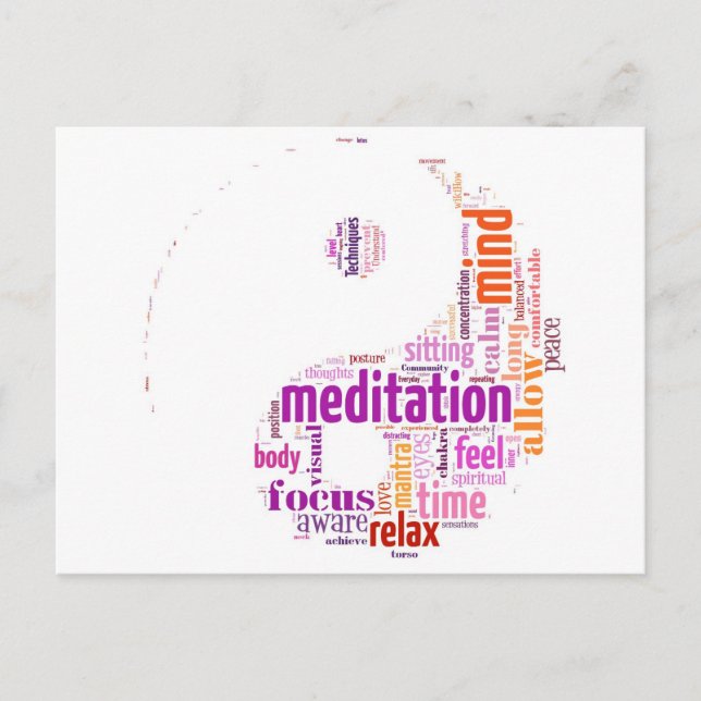 Meditation word art postcard (Front)