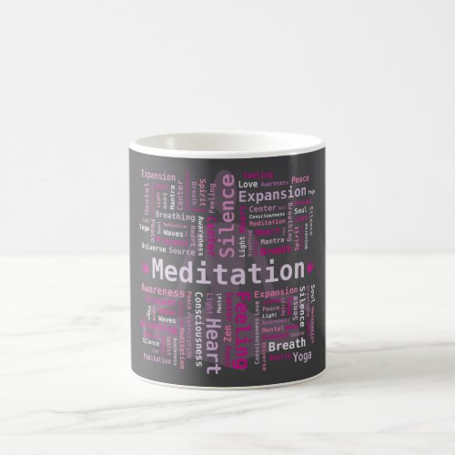 Meditation Word Cloud Pink Colors Black Background Coffee Mug