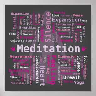 Meditation Word Cloud Tagin Pink and Violet Colors Poster