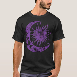 Meditation Yin Yang Sun Moon Distressed Purple T-Shirt