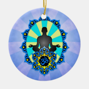 Meditation Yoga Aum, blue and yellow Ceramic Ornament