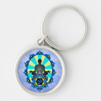 Meditation Yoga Aum, blue and yellow Keychain