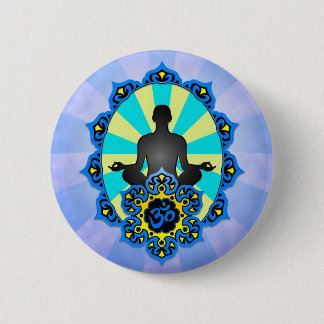 Meditation Yoga Aum, blue and yellow Pinback Button