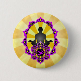 Meditation Yoga Aum, purple and yellow Pinback Button