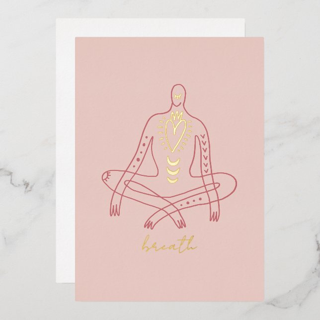 Meditation yoga breath and relax foil holiday card (Front/Back)