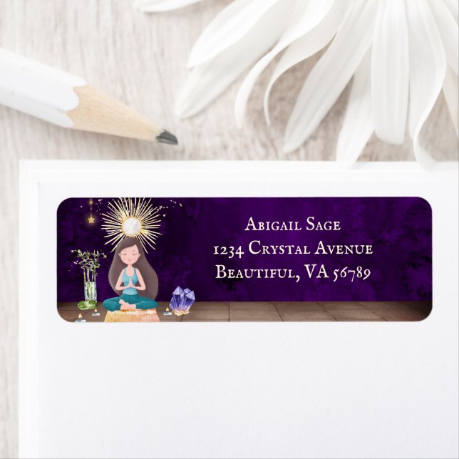Meditation Yoga Girl and Crystals Address Label (Insitu)
