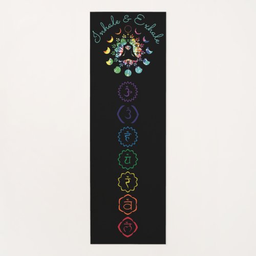 Meditation Yoga mat with colored Chakra symbols 