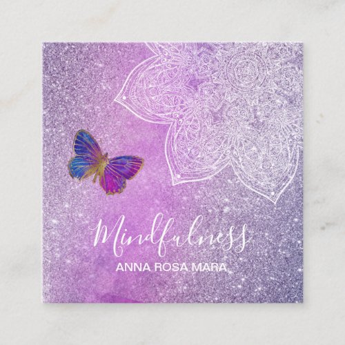  Meditation Yoga Reik Mandala Butterfly Square Business Card