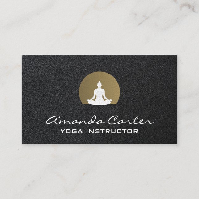 Meditation Yoga Sitting | Leather Background Business Card (Front)