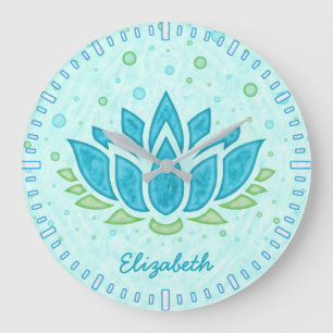 Meditation Yoga Space Blue Lotus Flower Zen   Name Large Clock