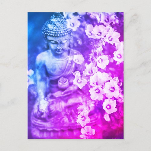  Meditation Zen Buddha Meditate Floral Aqua Postcard