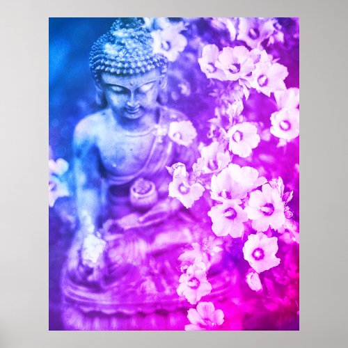 *~* Meditation Zen Buddha Meditate Floral Aqua Poster
