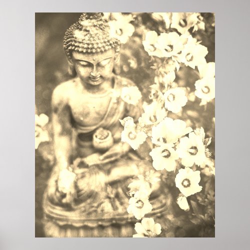  Meditation Zen Buddha Meditate Flowers Gold Poster
