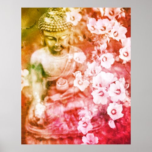  Meditation Zen Buddha Meditate Flowers Orange Poster