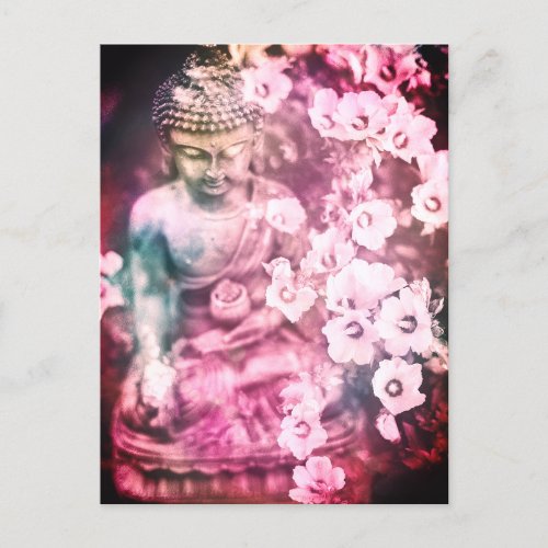 Meditation Zen Buddha Meditate Flowers Pink Postcard