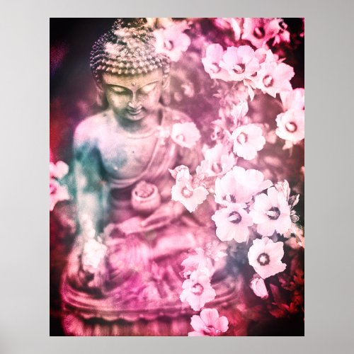  Meditation Zen Buddha Meditate Flowers Pink Poster