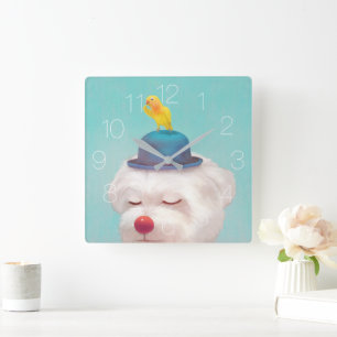Meditative Clown Dog Portrait Square Wall Clock