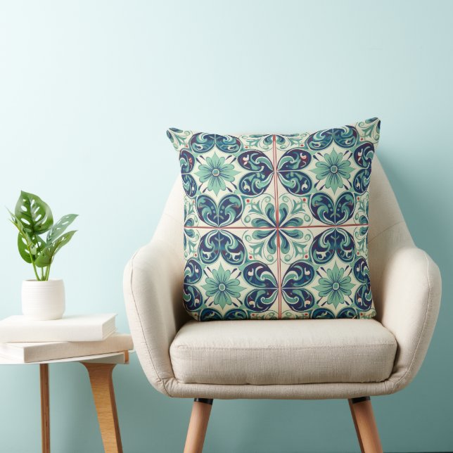 Meditative Patterns: Azulejo Tranquility Throw Pillow (Chair)