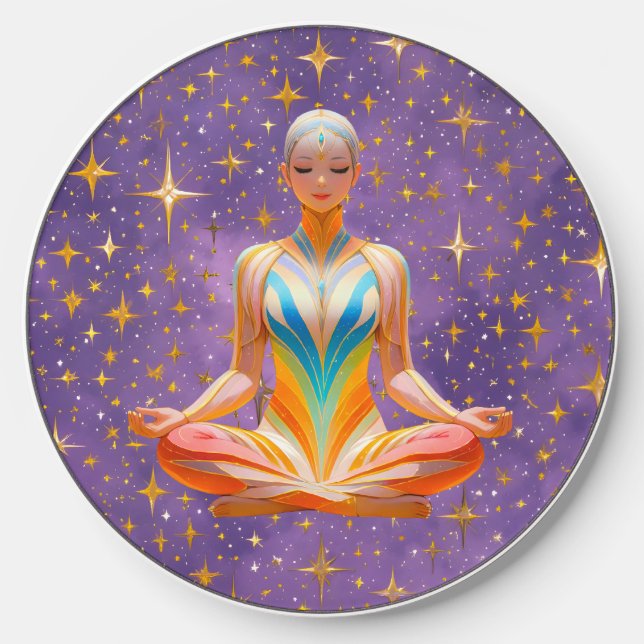 Meditative woman & starry purple sky wireless charger  (Front)