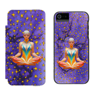 Meditative Woman & Unique Star Pattern design iPhone SE/5/5s Wallet Case