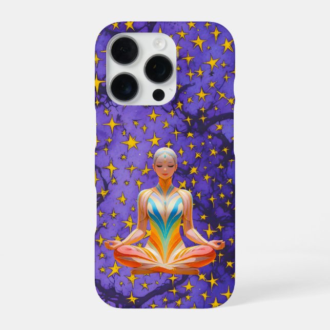 Meditative Woman & Unique Star Pattern design Iphone Case (Back)