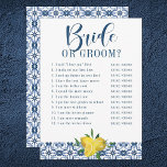 Mediteranean Blue Tile Lemon Bridal Shower Game Invitation<br><div class="desc">Who said it,  the bride or the groom? A fun bridal shower game guessing who a phrase applies to most,  the bride or the groom. Use the phrases as is,  or type in your own. A fun game for your lemon themed bridal shower. Designed for you by Blackberry Boulevard.</div>
