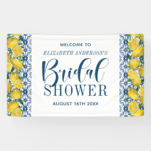 Mediteranean Blue Tile Lemon Bridal Shower Welcome Banner