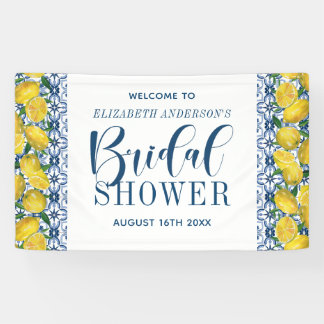 Mediteranean Blue Tile Lemon Bridal Shower Welcome Banner