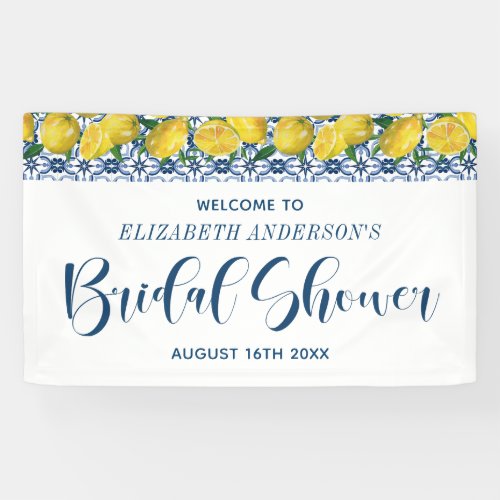 Mediteranean Blue Tile Lemon Bridal Shower Welcome Banner