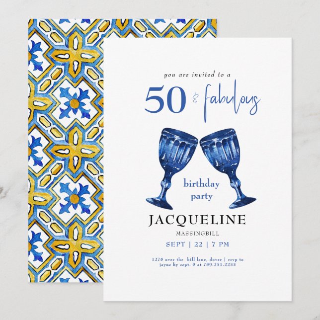 Mediterranean 50 & Fabulous Birthday Party  Invitation (Front/Back)