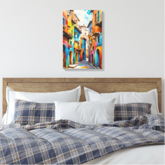 Mediterranean Alley – Colorful Old Town Street Art Canvas Print