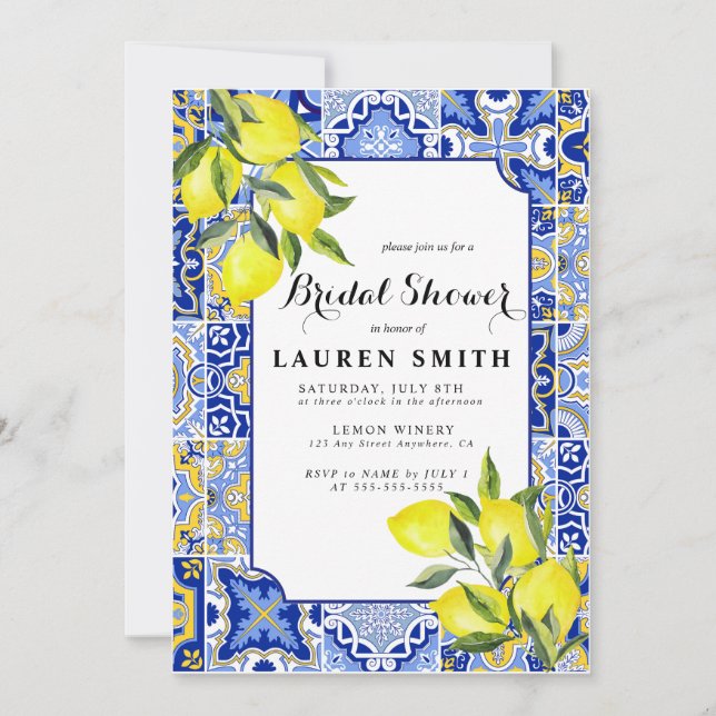 Mediterranean Amalfi Coast Lemon Bridal Shower Invitation (Front)