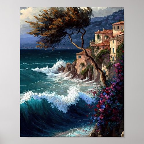 Mediterranean Amalfi Coast Waves Poster