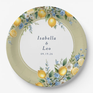 Mediterranean Amalfi Lemon Personalized Wedding Paper Plates