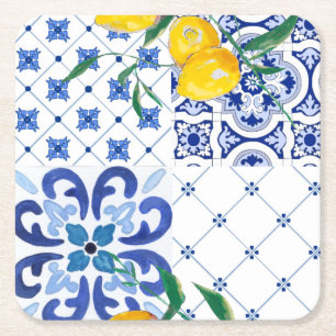 Mediterranean,Amalfi style,simple squares Square Paper Coaster