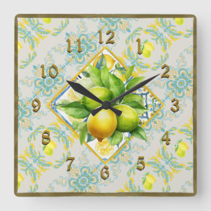 Mediterranean Amalfi Tile Lemons Wall Clock