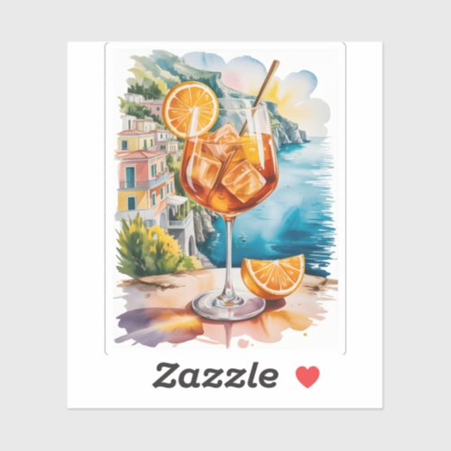 Mediterranean Aperol Spritz Drink Watercolor Sticker