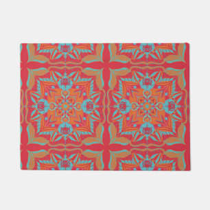 Mediterranean Azulejo Coral Floral Doormat