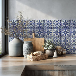 Mediterranean Azulejo Pattern Blue Backsplash Ceramic Tile
