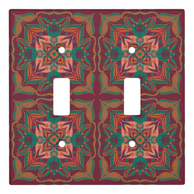 Mediterranean Azulejo Pink Floral  Light Switch Cover (Front)